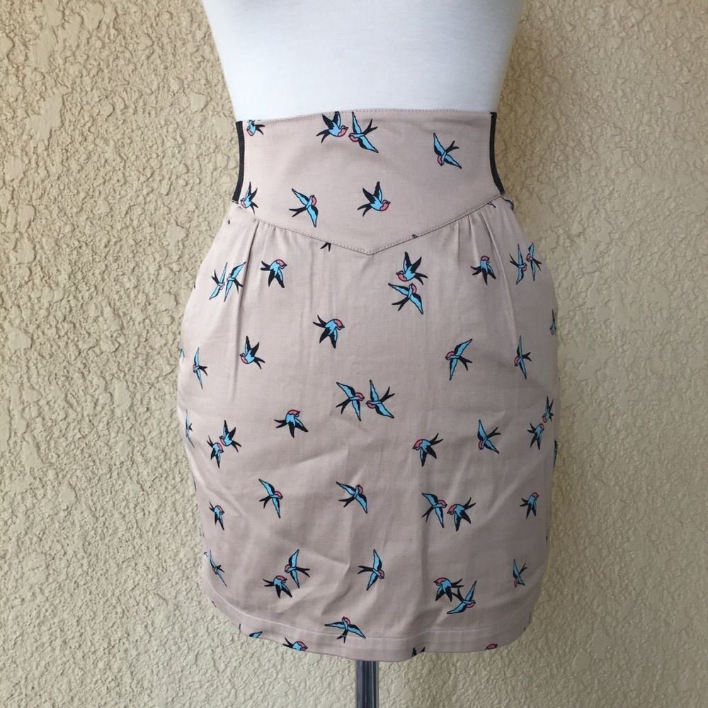 Divided Blue Bird Print Mini Skirt Size 4